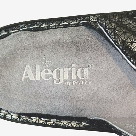 Alegria By PG Lite Karmen Pewter Wavy Leather Platform Slide Sandal Size EU 40 - Picture 7 of 9